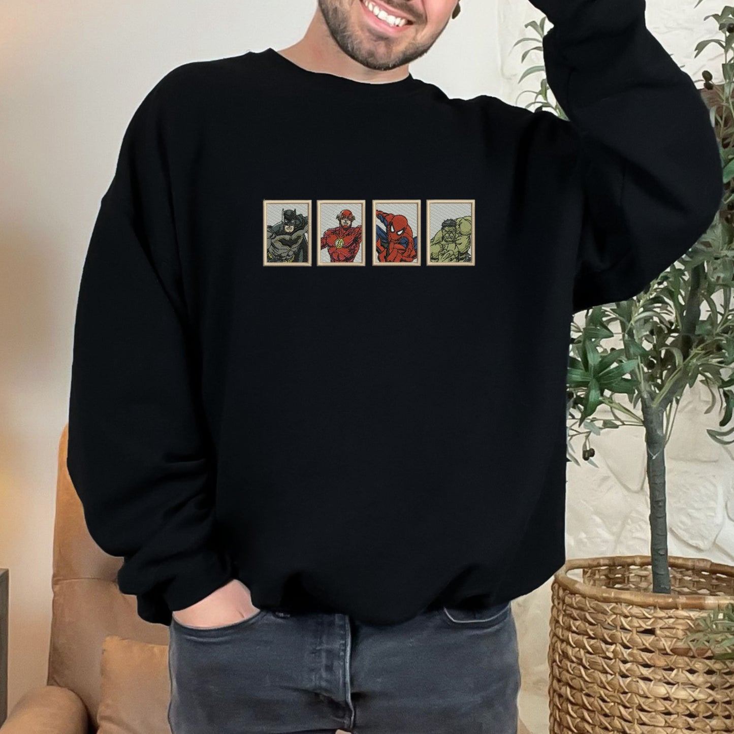 4 Superheros Black Men's Sweatshirt