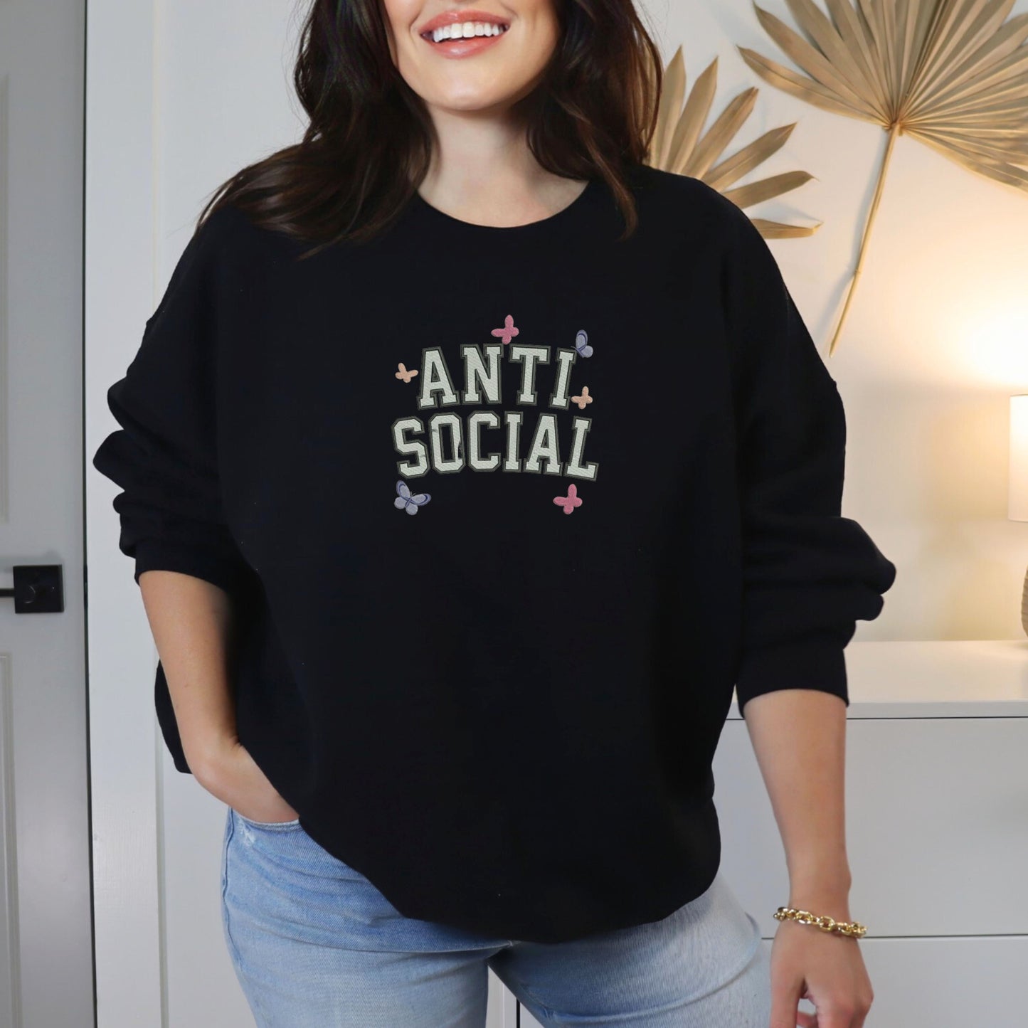 Anti Social Embroidery Black Sweatshirt