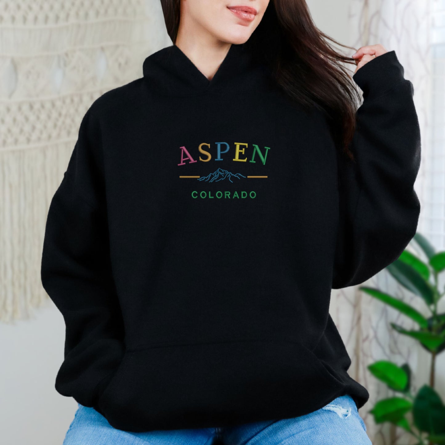 Aspen Colorado Typography Black Hoodie