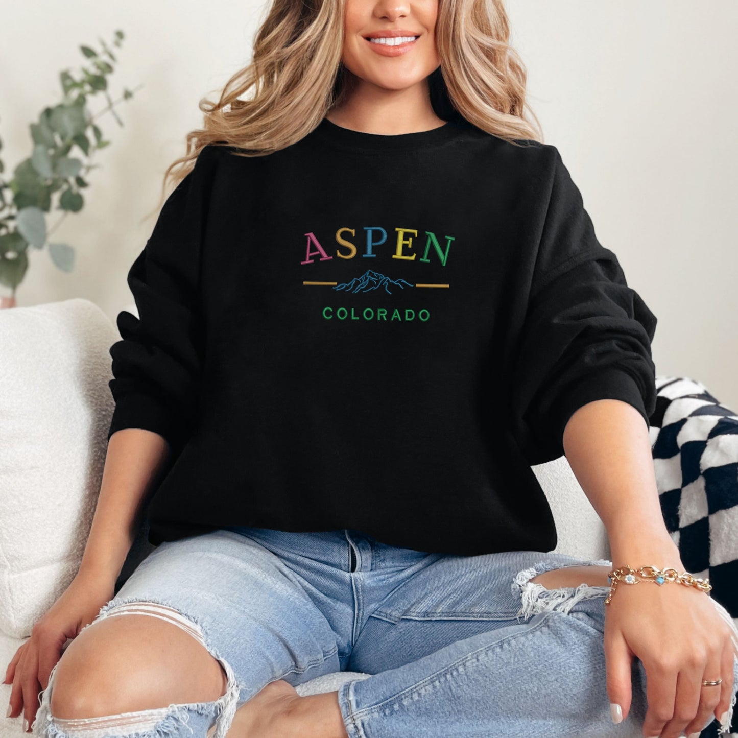 Aspen Colorado Typography Black Sweatshirt
