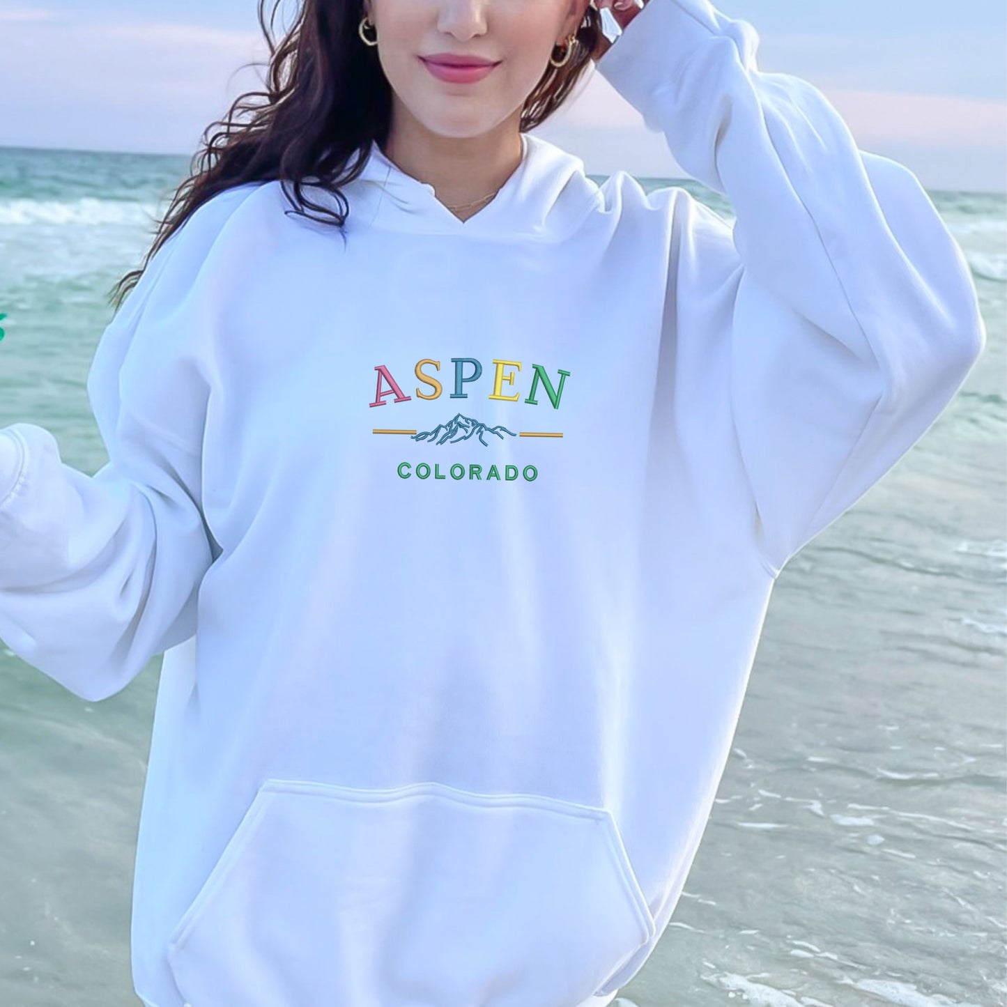 Aspen Colorado Typography White Hoodie