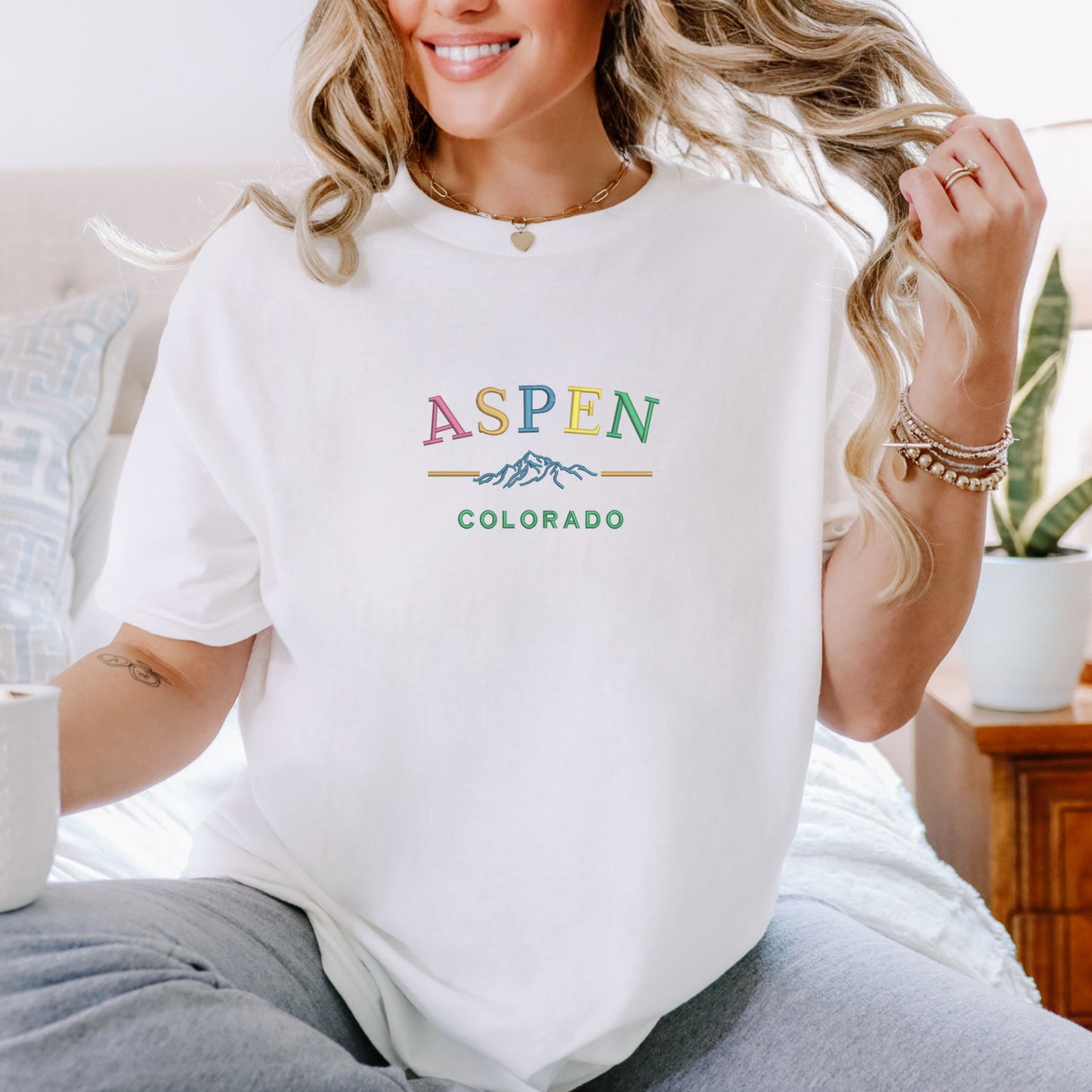 Aspen Colorado Typography White T-Shirt
