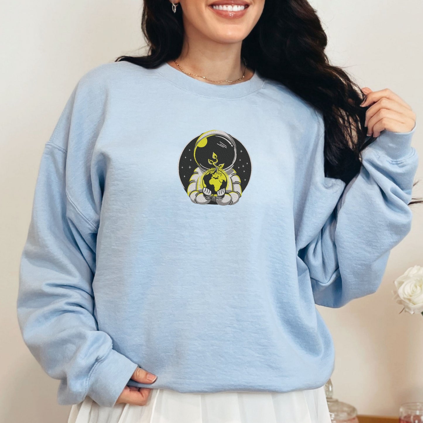 Astronaut Space and Earth Light Blue Sweatshirt