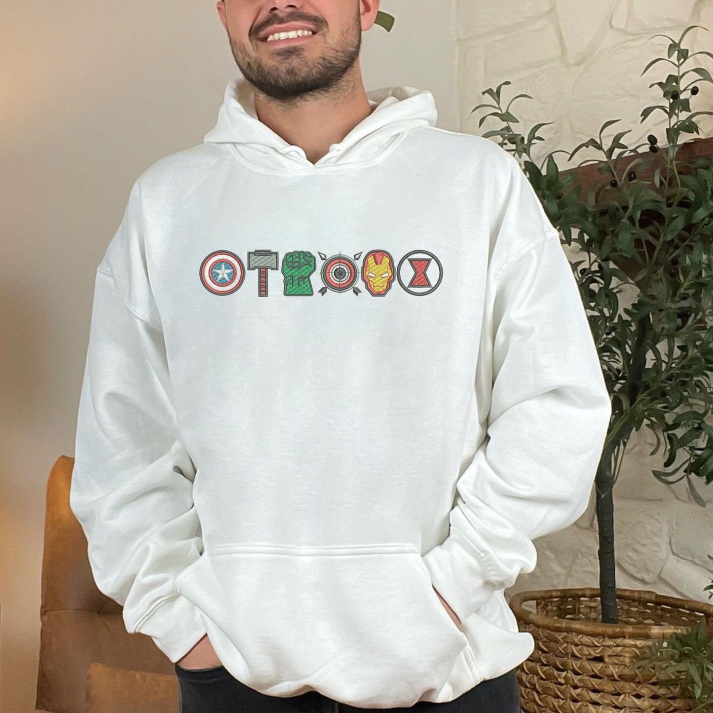 Avenger Icons White Hoodie