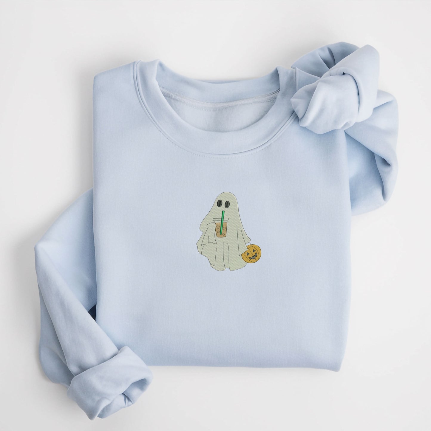 Ghost Sipping Drink Light Blue Sweatshirt