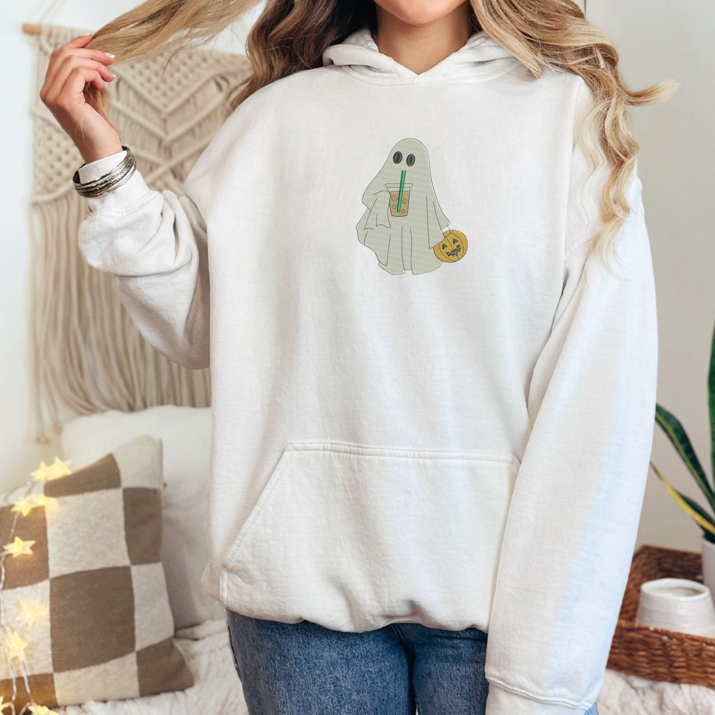 Ghost Sipping Drink White Hoodie
