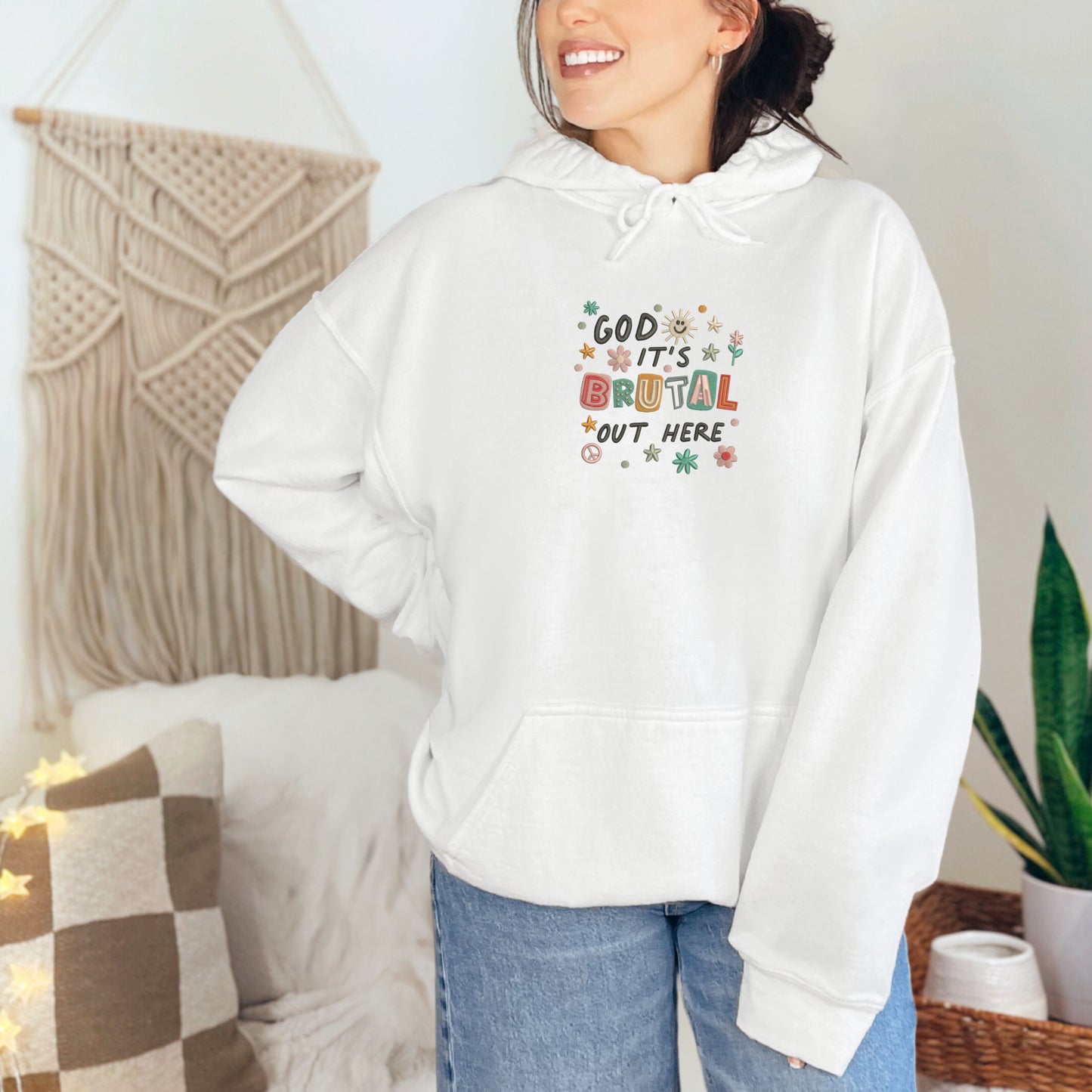 God It's Brutal Out Here White Hoodie