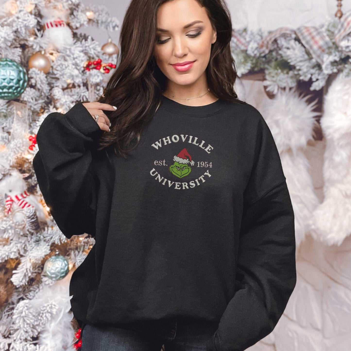Grinch Whoville University Black Women's Sweatshirt