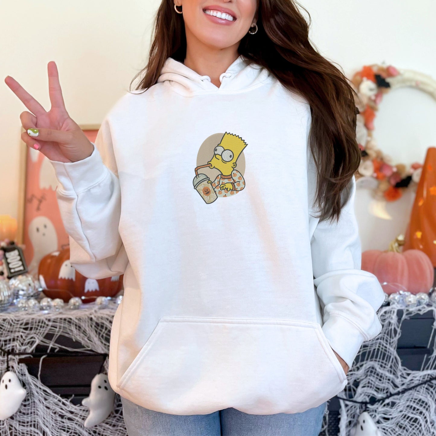 Halloween Bart Simpson Drink White Hoodie