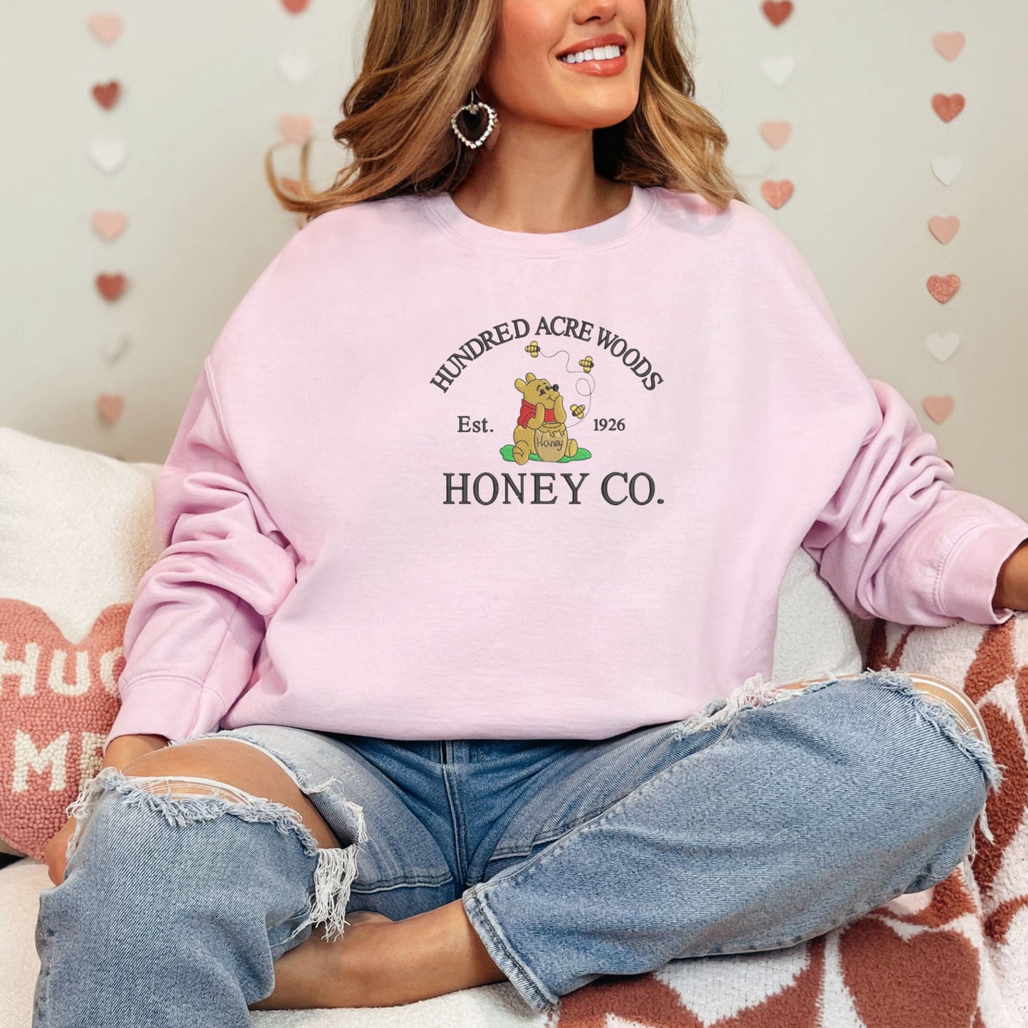 HoneyPooh Embroidery Light Pink Sweatshirt