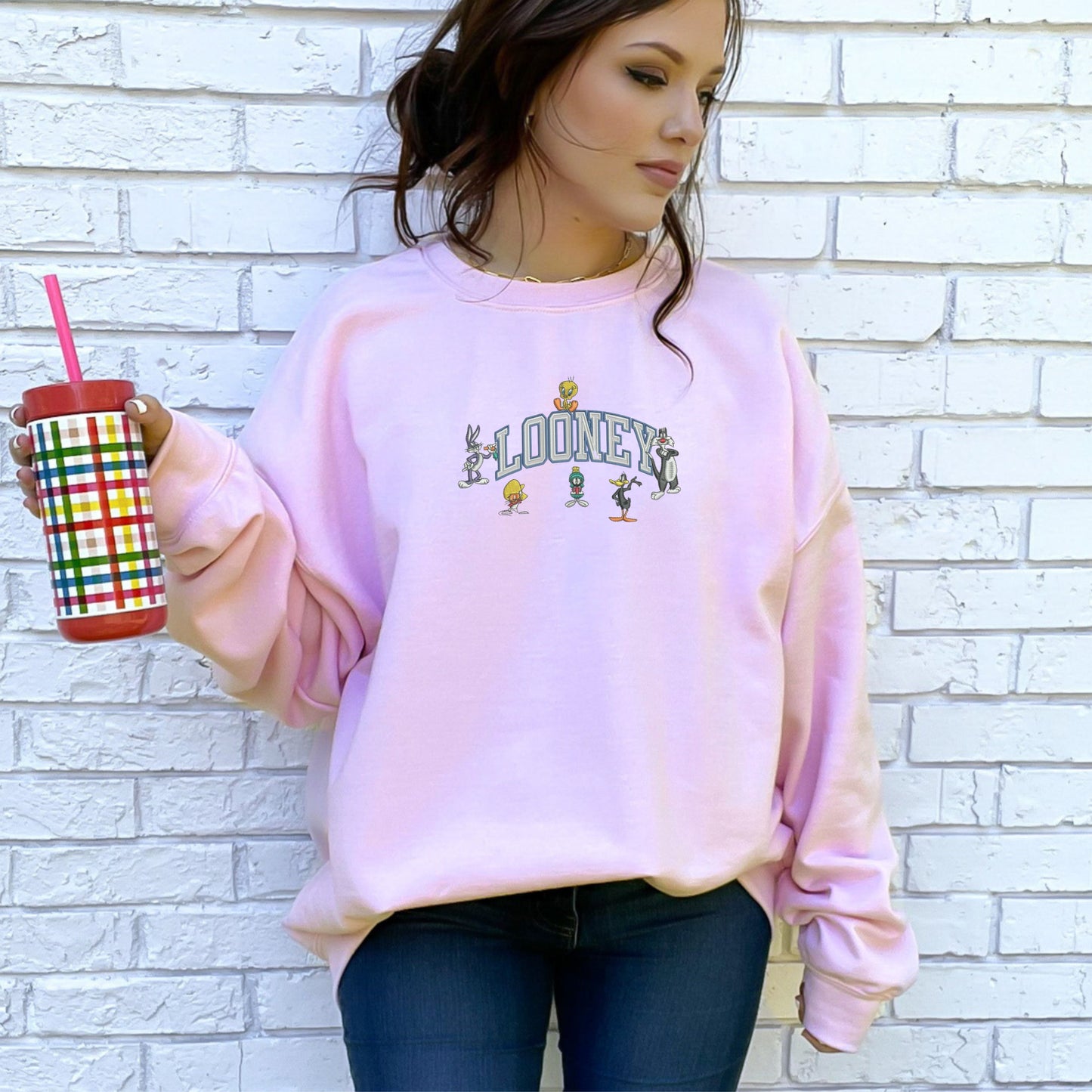 Looney Text Light Pink Sweatshirt