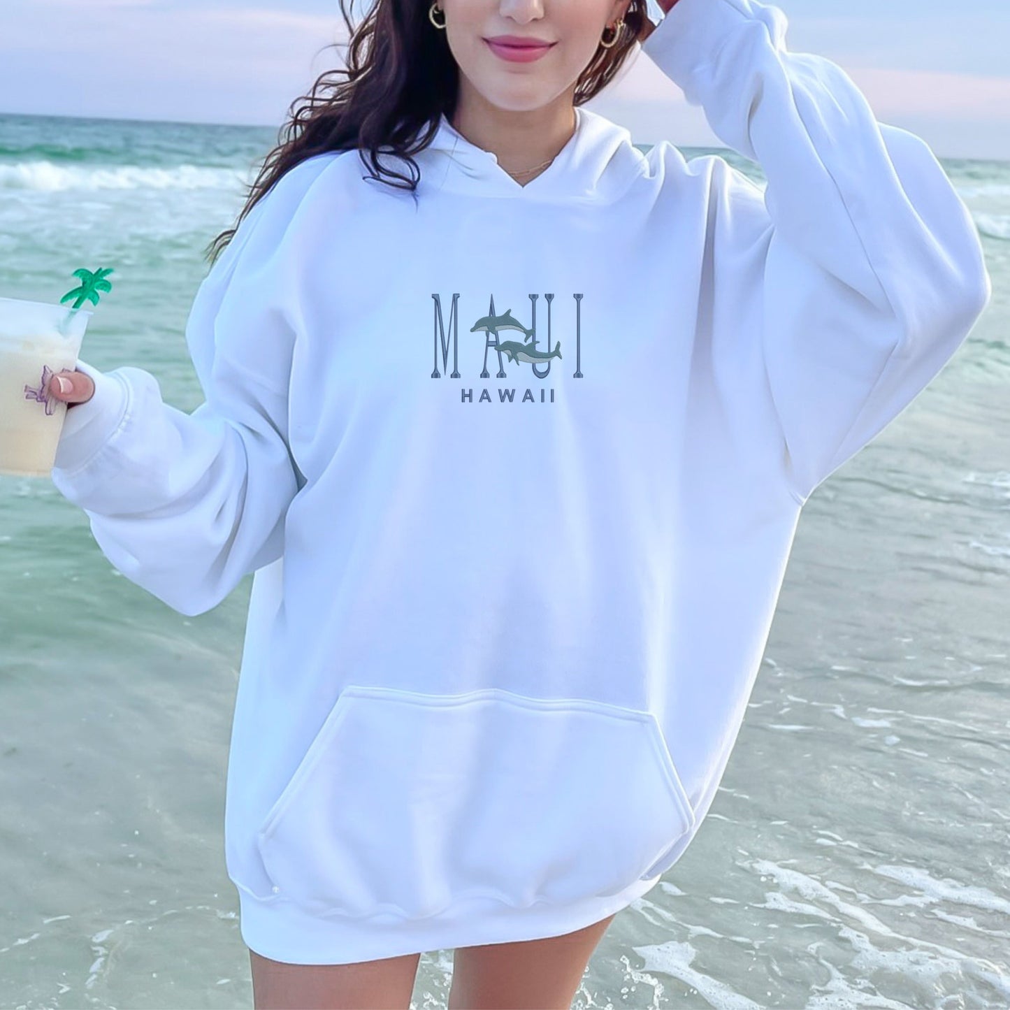 Maui Dolphin Hawaii Sea-Life White Hoodie