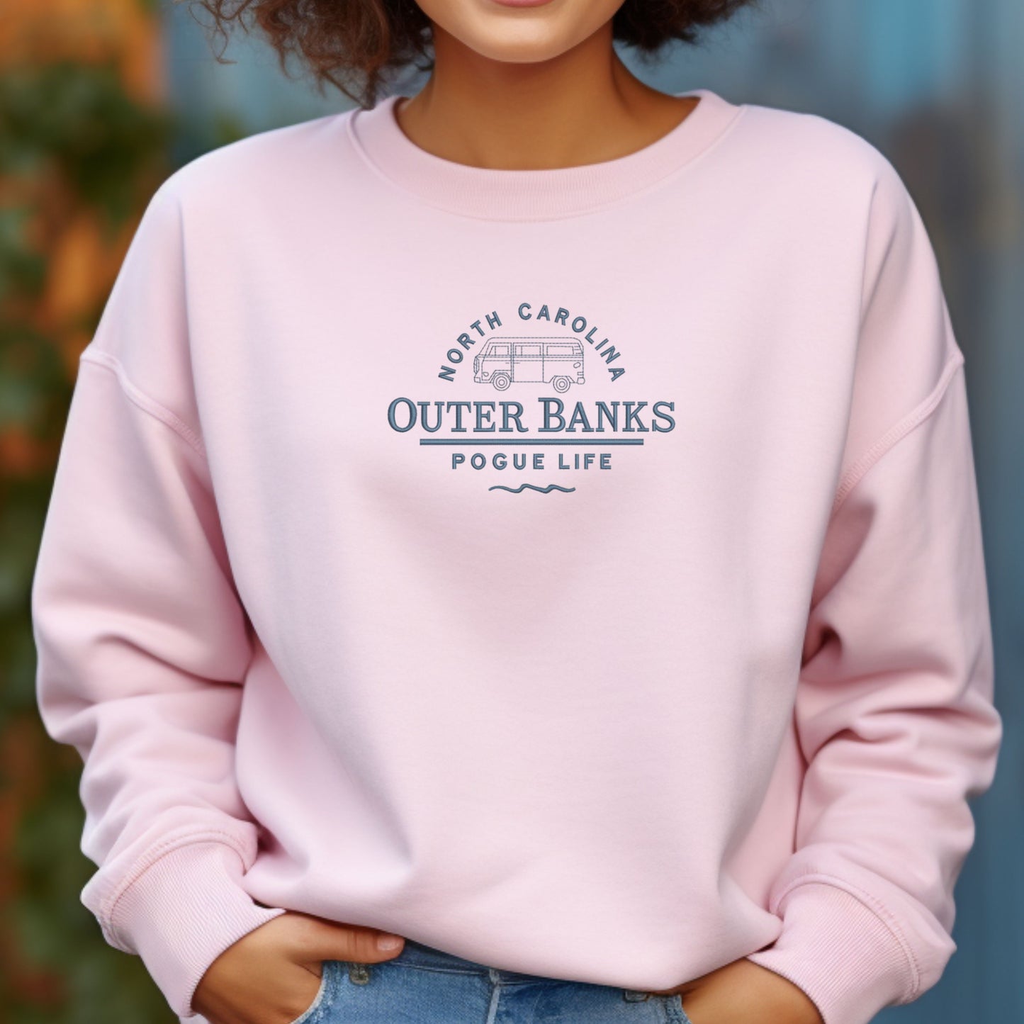 North Carolina Outer Banks Typography Pink Sweatshirt