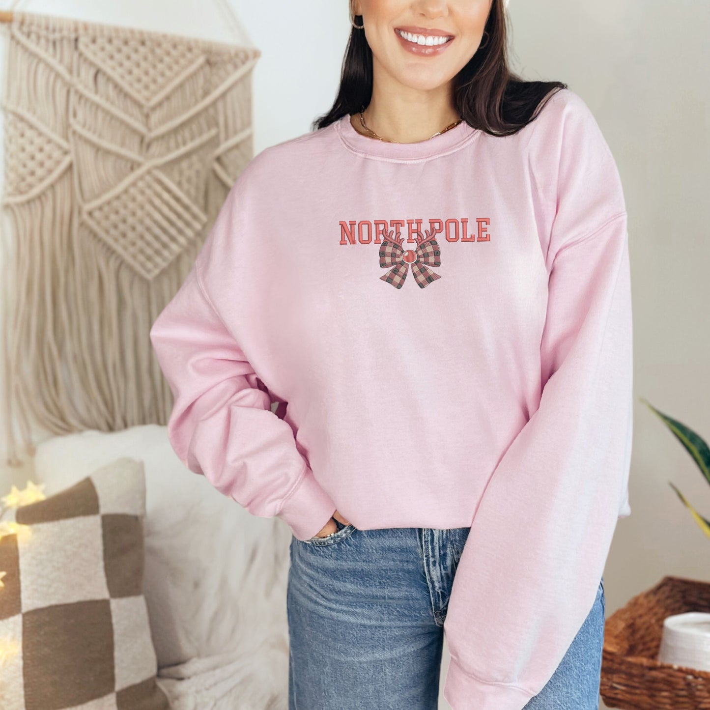 North Pole Ribbon Light Pink Sweatshirt