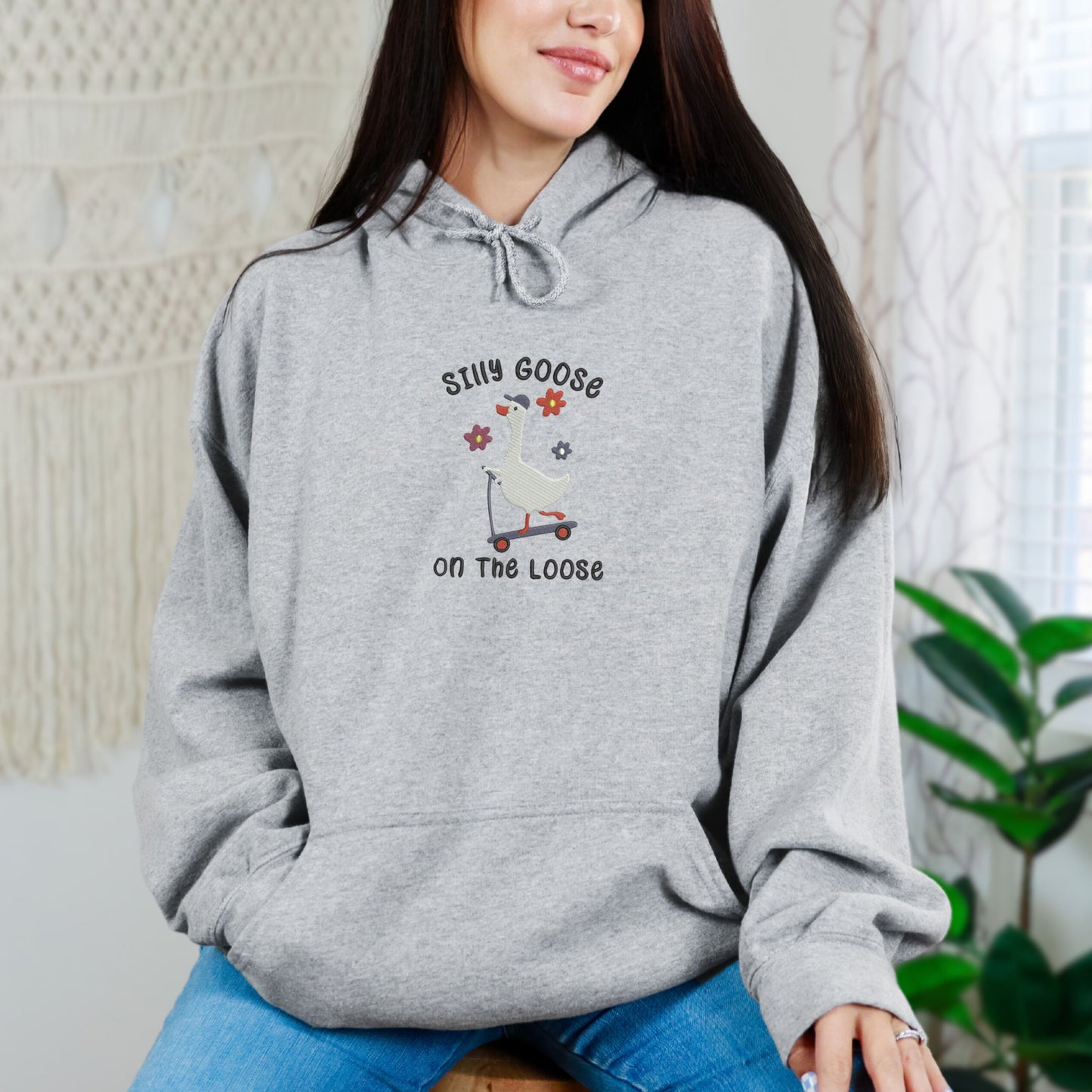 Silly Goose Skateboard Grey Hoodie