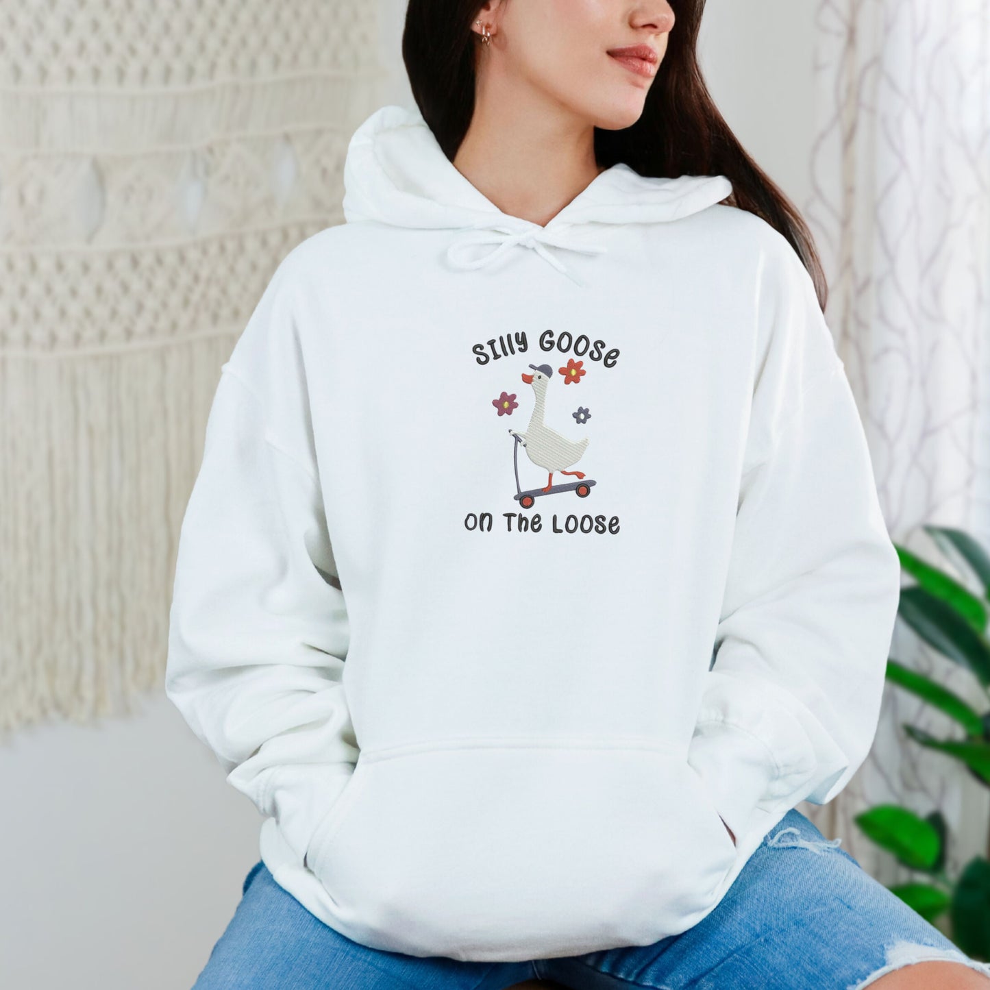 Silly Goose Skateboard White Hoodie