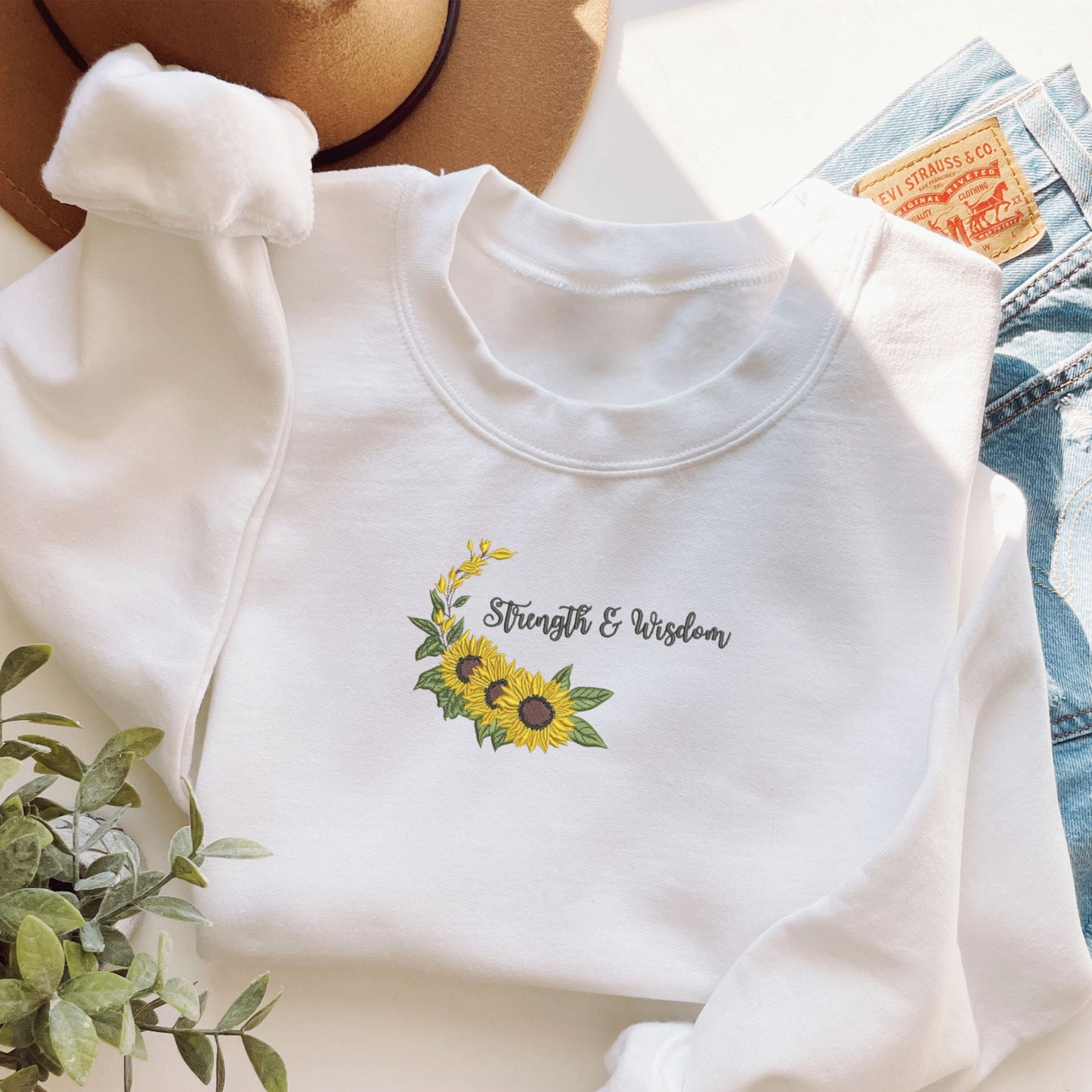 Strength Wisdom Text White Sweatshirt