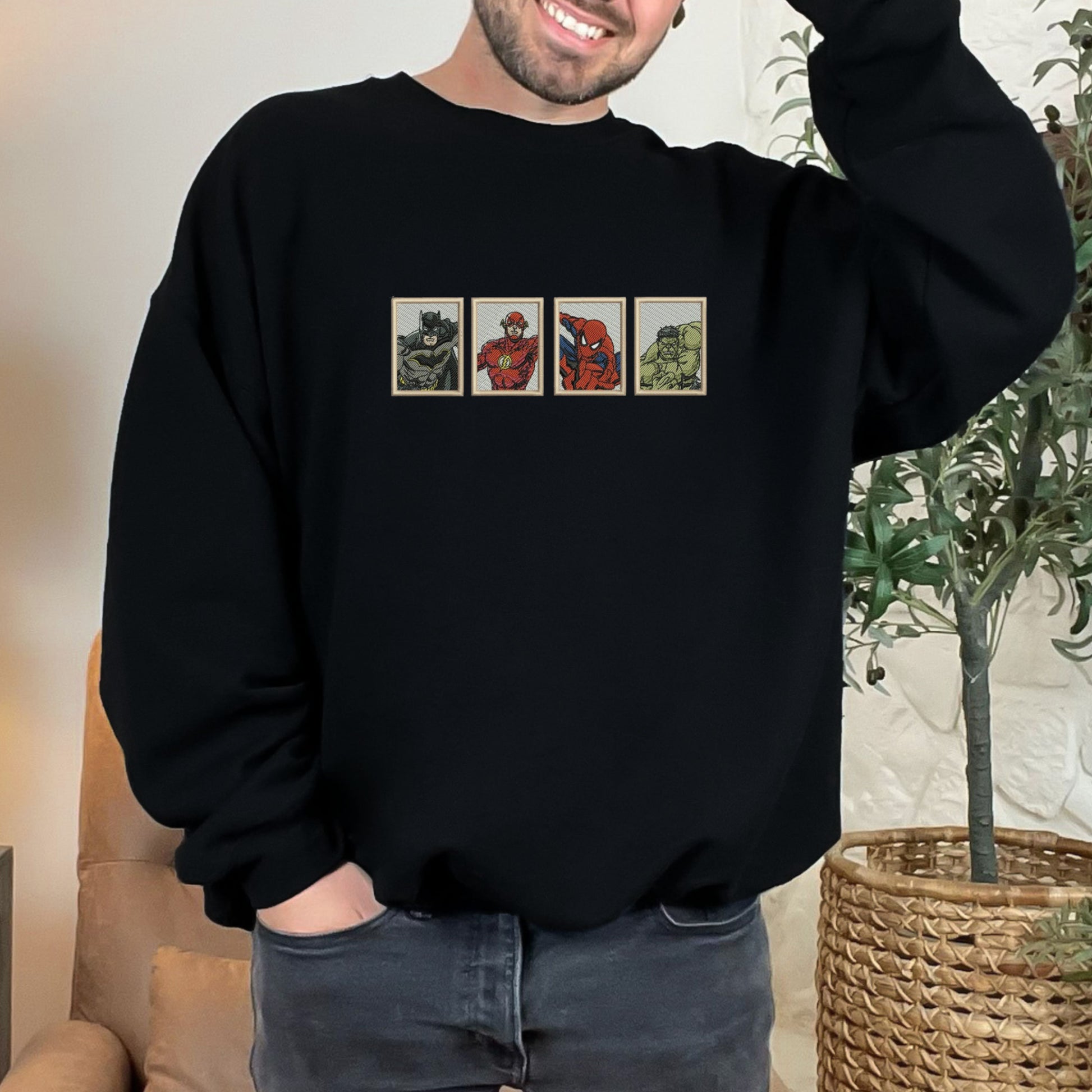 4 Superheros Black Men's Sweatshirt