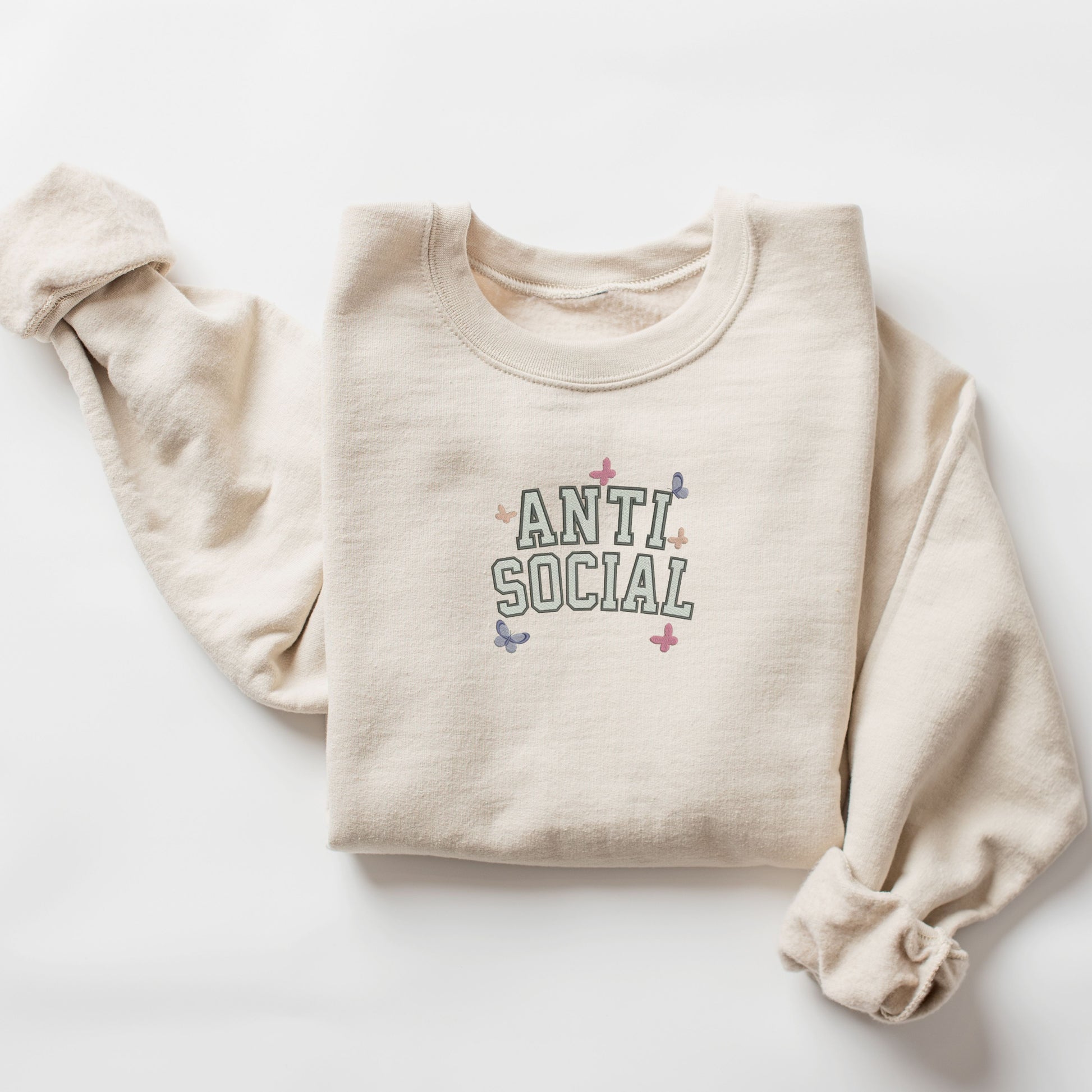 Anti Social Embroidery Sand Sweatshirt
