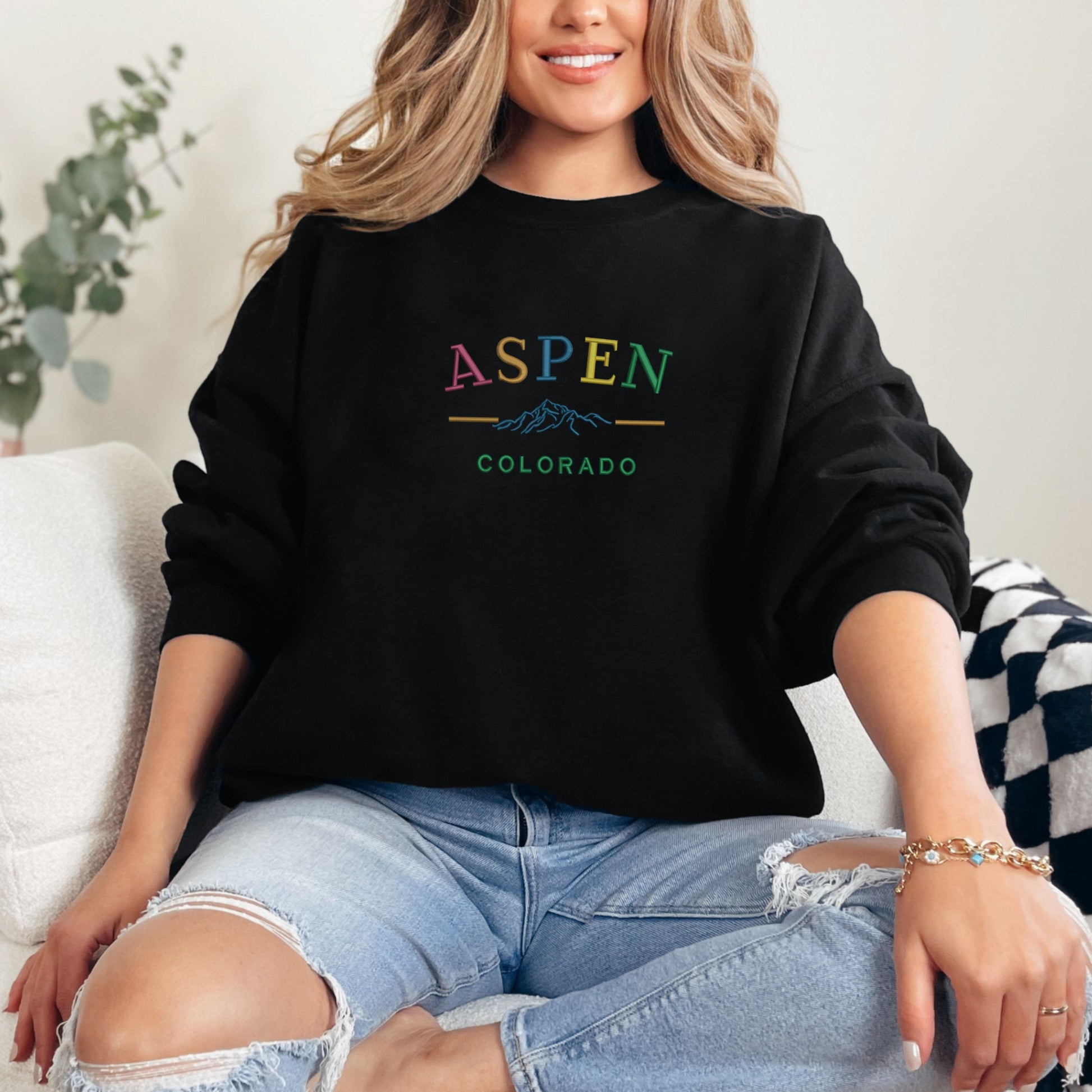 Aspen Colorado Typography Black Sweatshirt