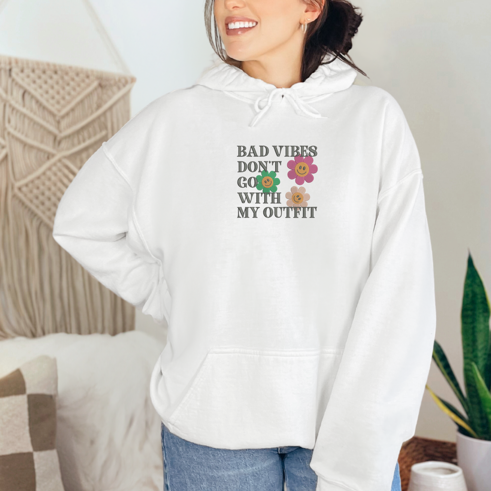 Bad Vibes White Hoodie