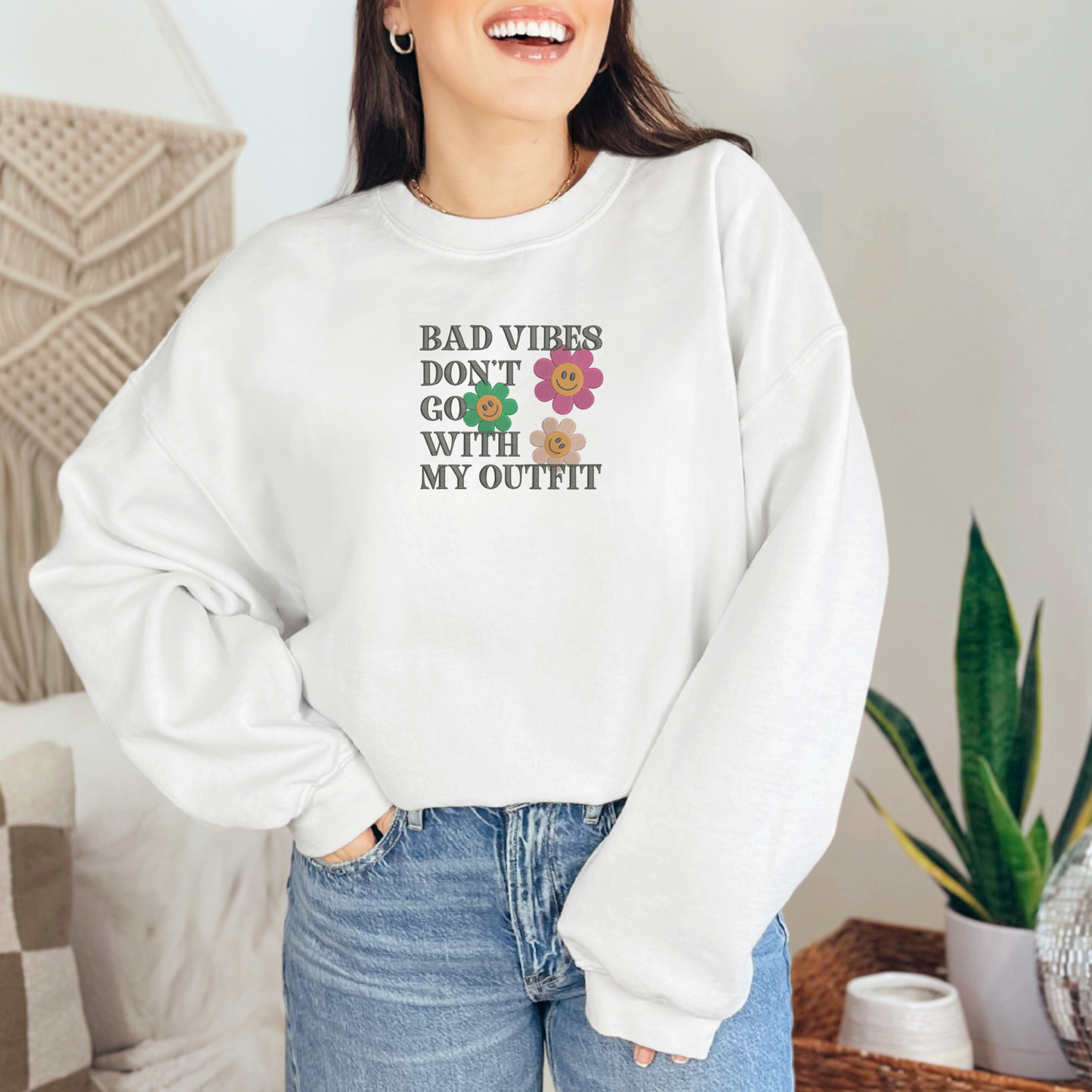 Bad Vibes White Sweatshirt