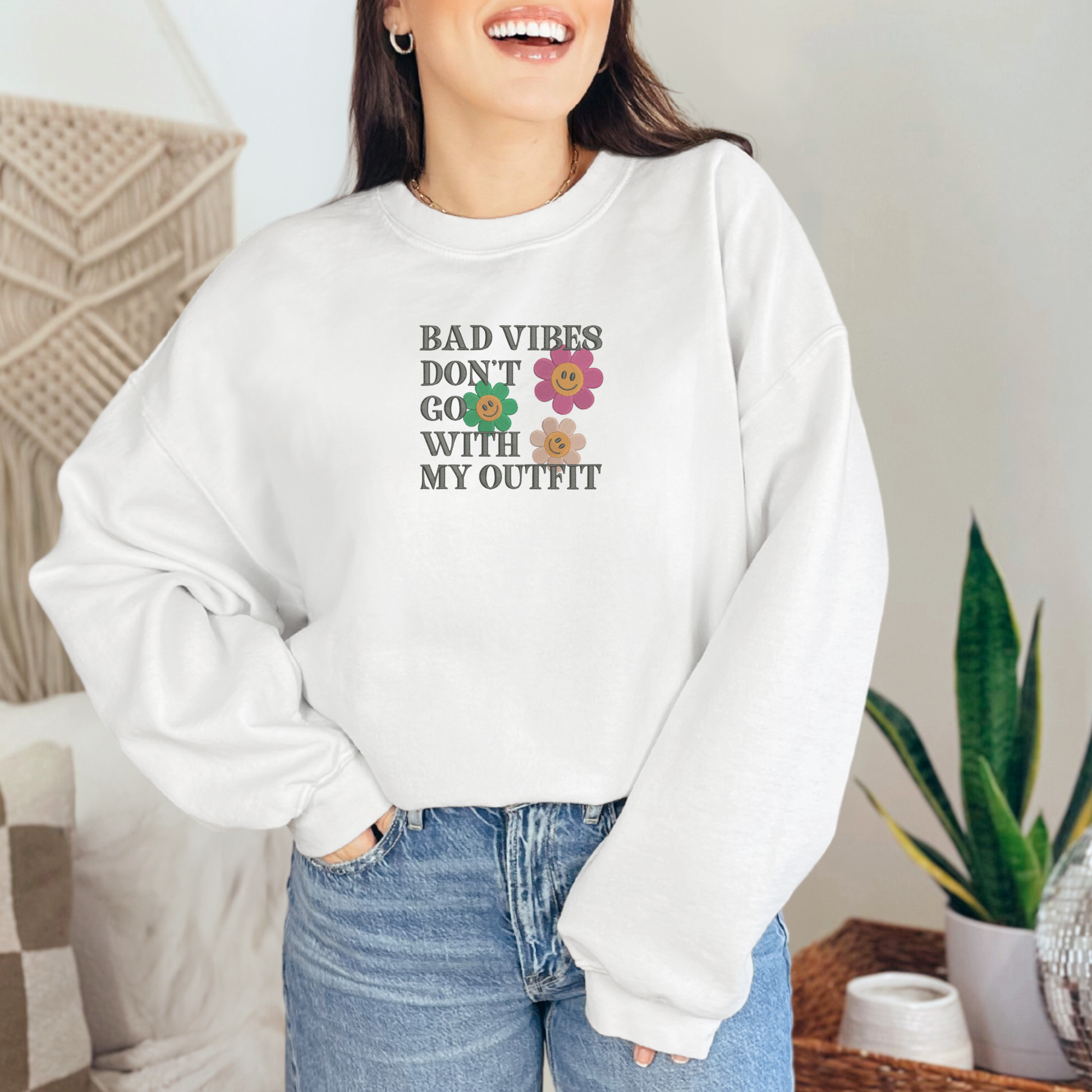 Bad Vibes White Sweatshirt