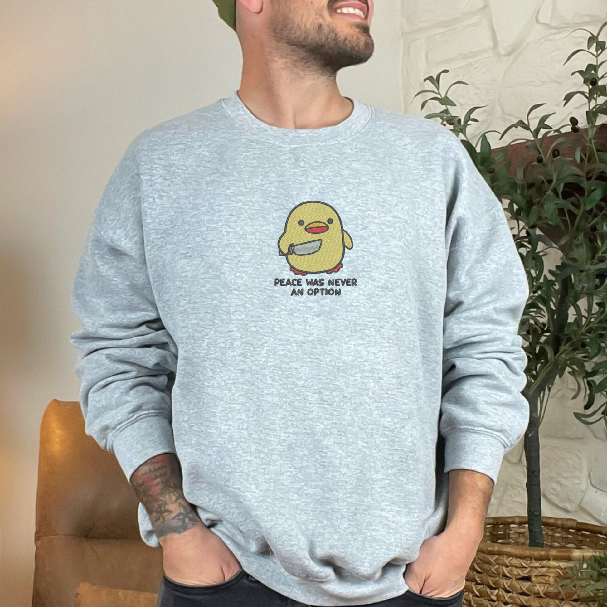 Funny Peace Duck Grey Mens Sweatshirt