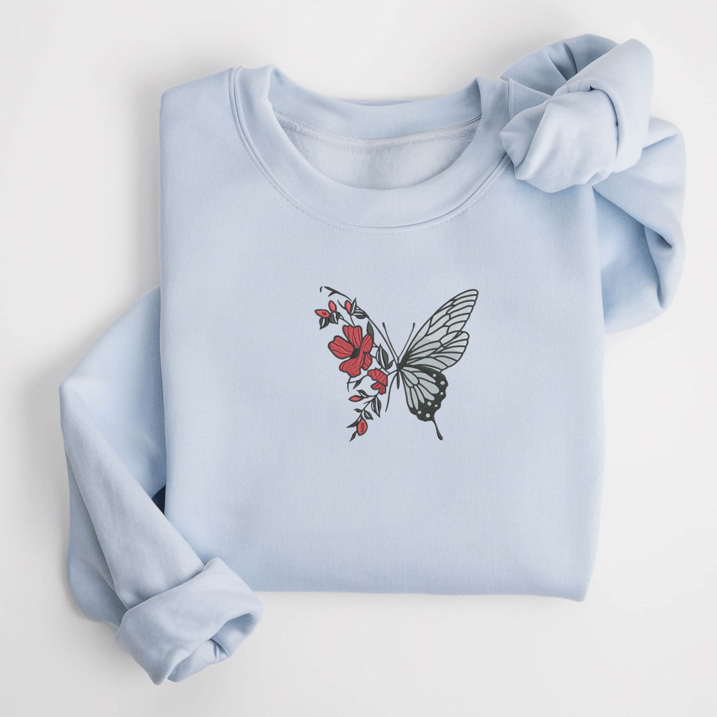 Half Butterfly Flowers Light Blue Sweatshirt