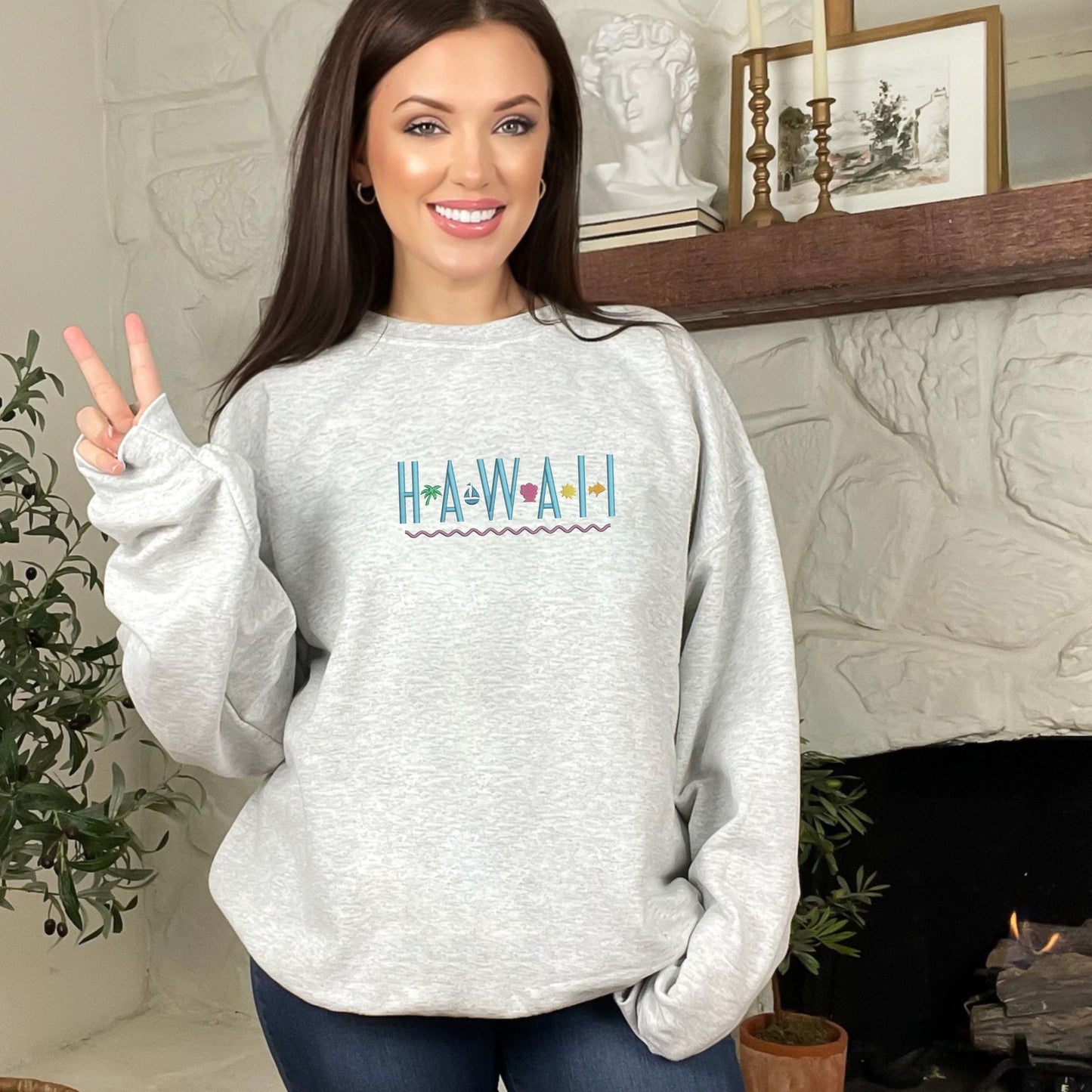 Hawaii Embroidery Grey Sweatshirt