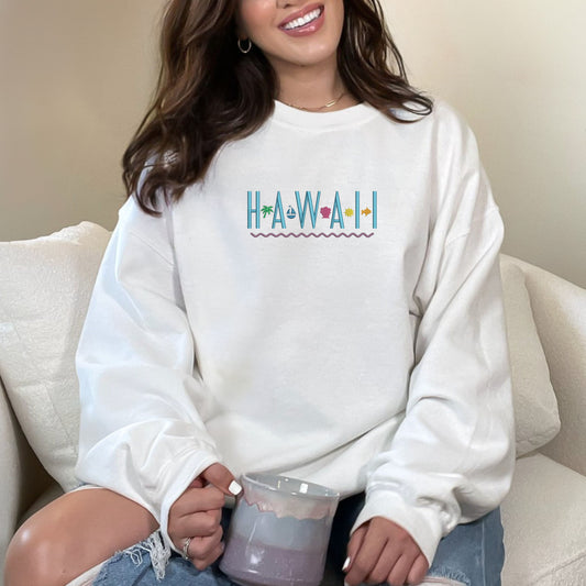 Hawaii Embroidery White Sweatshirt