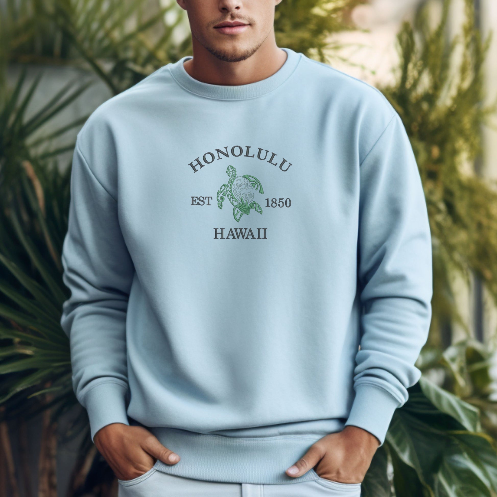Honolulu Hawaii Typography Light Blue Sweatshirt