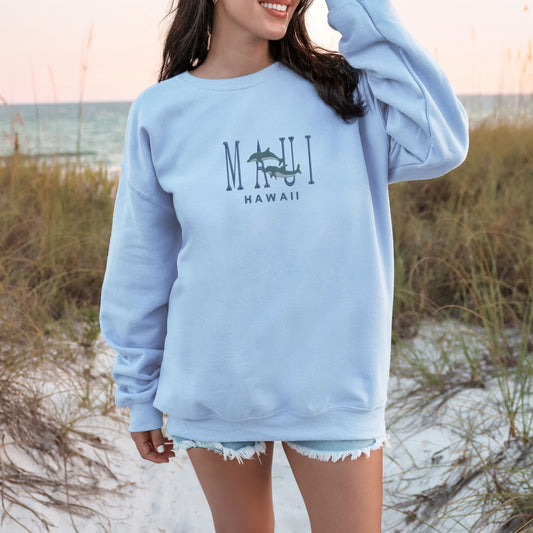 Maui Dolphin Hawaii Sea-Life Light Blue Sweatshirt