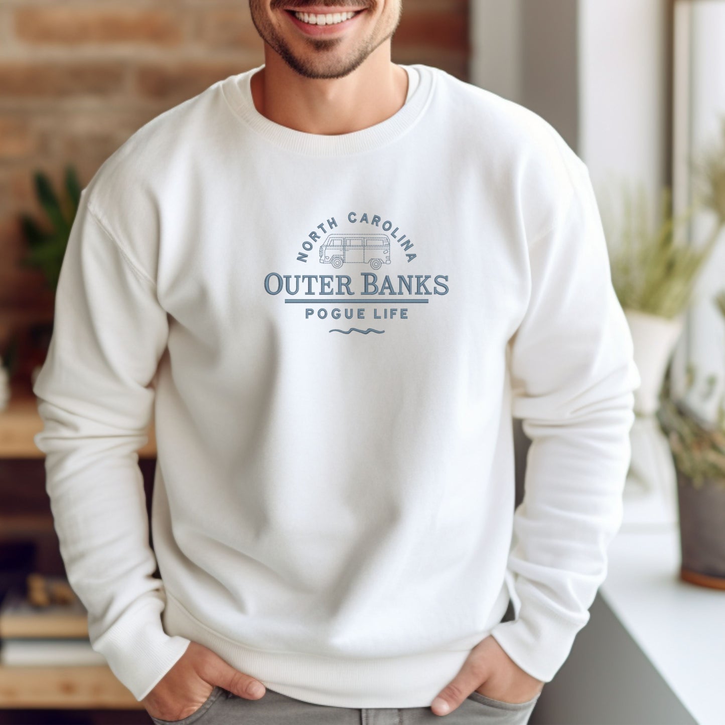 North Carolina Outer Banks Typography White Sweatshirt