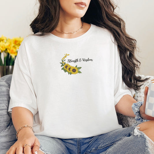 Strength Wisdom Text White T-Shirt